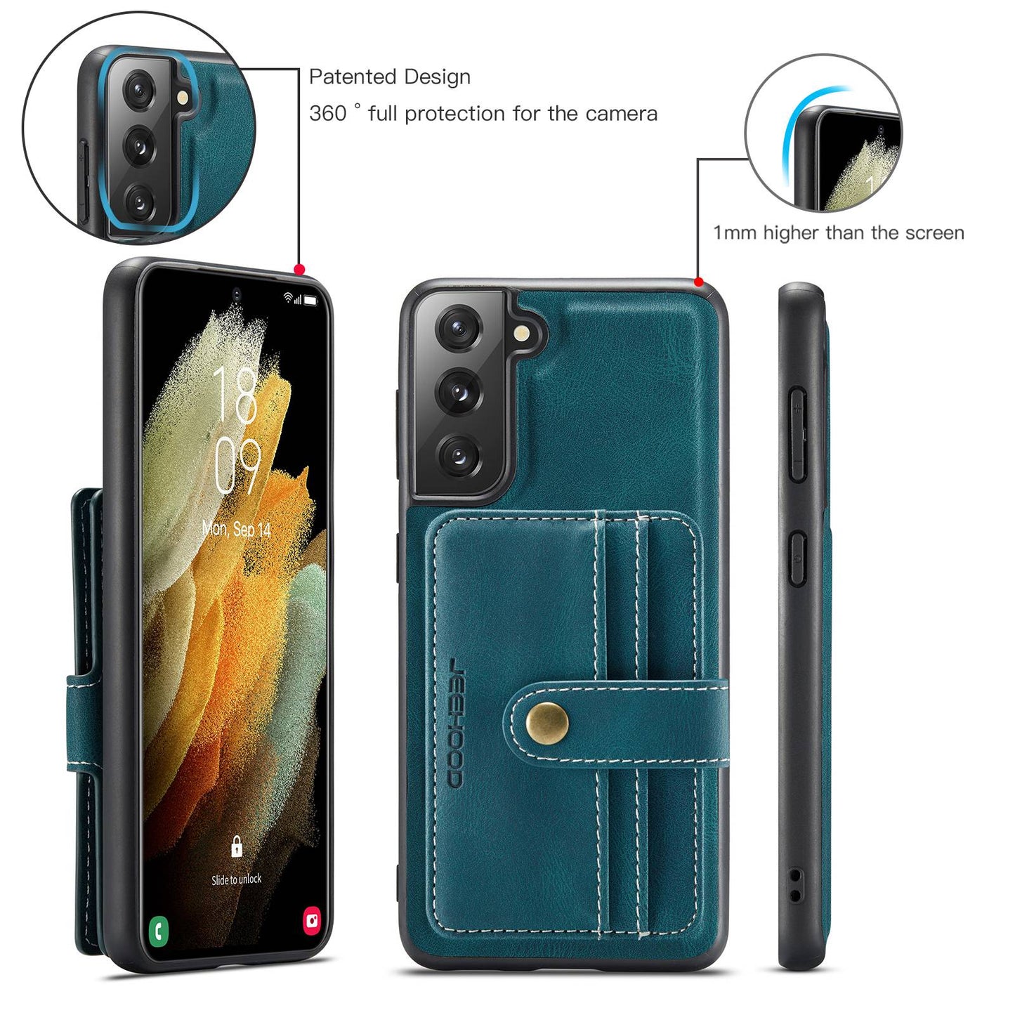 JEEHOOD Detachable Cover for Samsung Galaxy S20 Plus 4G/5G Magnetic Wallet Leather Coated TPU RFID Blocking Mobile Phone Case - Blue