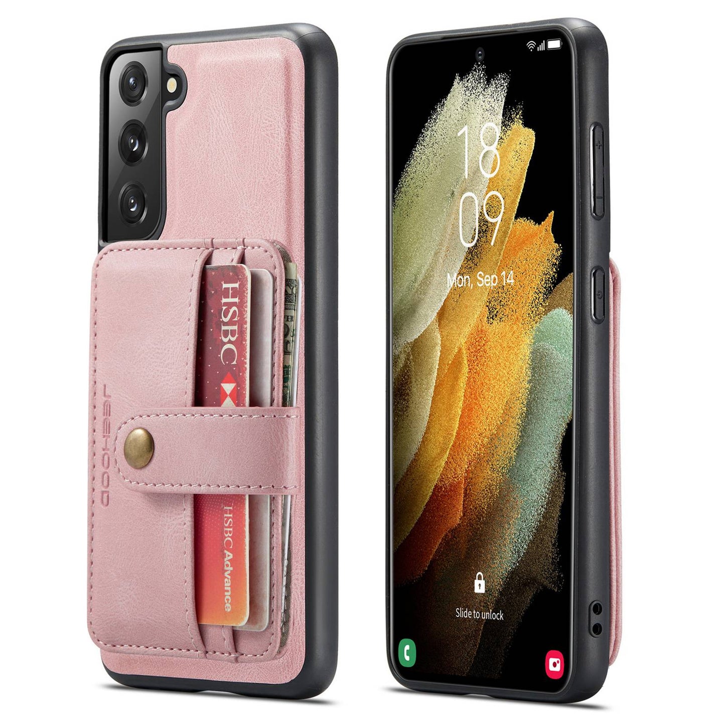JEEHOOD Detachable Cover for Samsung Galaxy S20 Plus 4G/5G Magnetic Wallet Leather Coated TPU RFID Blocking Mobile Phone Case - Pink