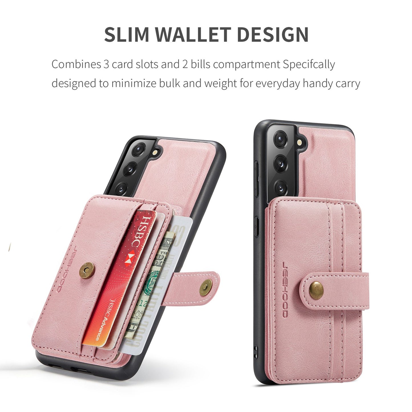 JEEHOOD Detachable Cover for Samsung Galaxy S20 Plus 4G/5G Magnetic Wallet Leather Coated TPU RFID Blocking Mobile Phone Case - Pink