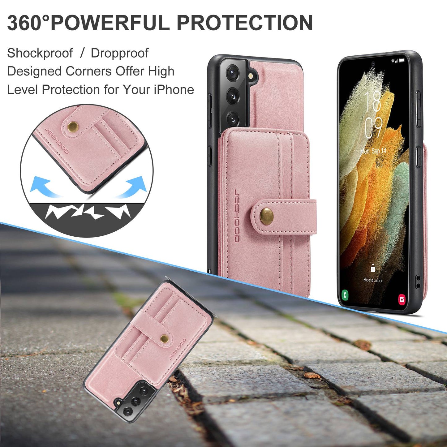JEEHOOD Detachable Cover for Samsung Galaxy S20 Plus 4G/5G Magnetic Wallet Leather Coated TPU RFID Blocking Mobile Phone Case - Pink