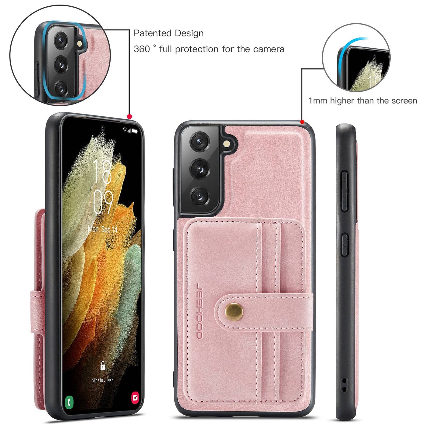 JEEHOOD Detachable Cover for Samsung Galaxy S20 Plus 4G/5G Magnetic Wallet Leather Coated TPU RFID Blocking Mobile Phone Case - Pink