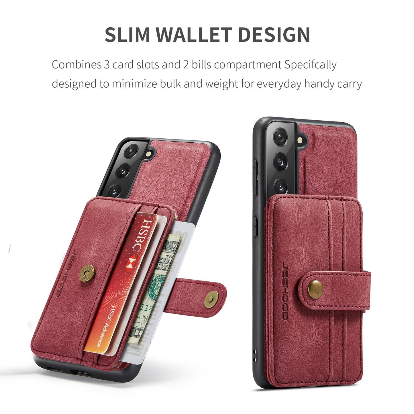 JEEHOOD Detachable Cover for Samsung Galaxy S20 Plus 4G/5G Magnetic Wallet Leather Coated TPU RFID Blocking Mobile Phone Case - Red