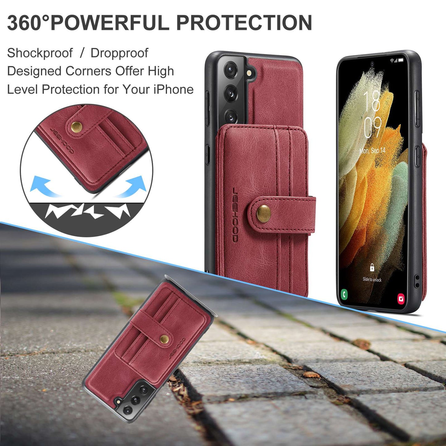 JEEHOOD Detachable Cover for Samsung Galaxy S20 Plus 4G/5G Magnetic Wallet Leather Coated TPU RFID Blocking Mobile Phone Case - Red