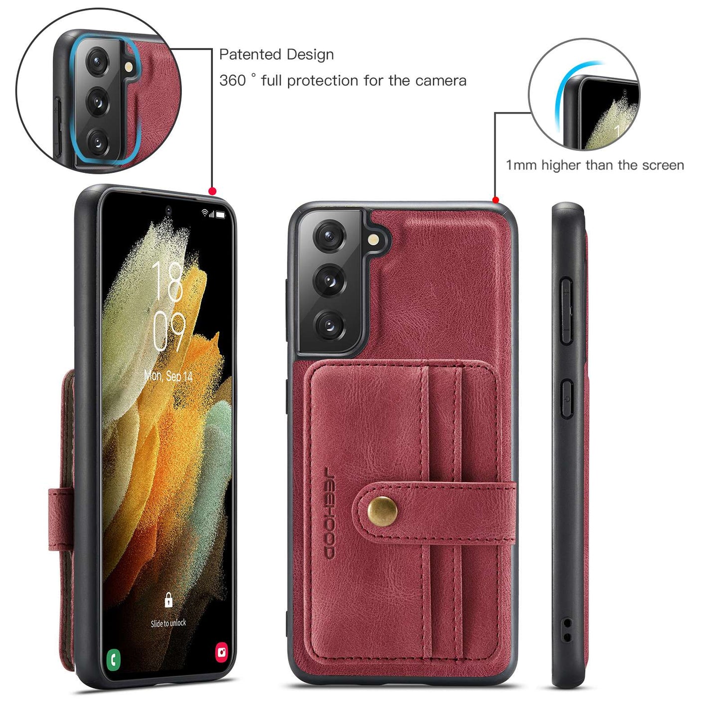 JEEHOOD Detachable Cover for Samsung Galaxy S20 Plus 4G/5G Magnetic Wallet Leather Coated TPU RFID Blocking Mobile Phone Case - Red