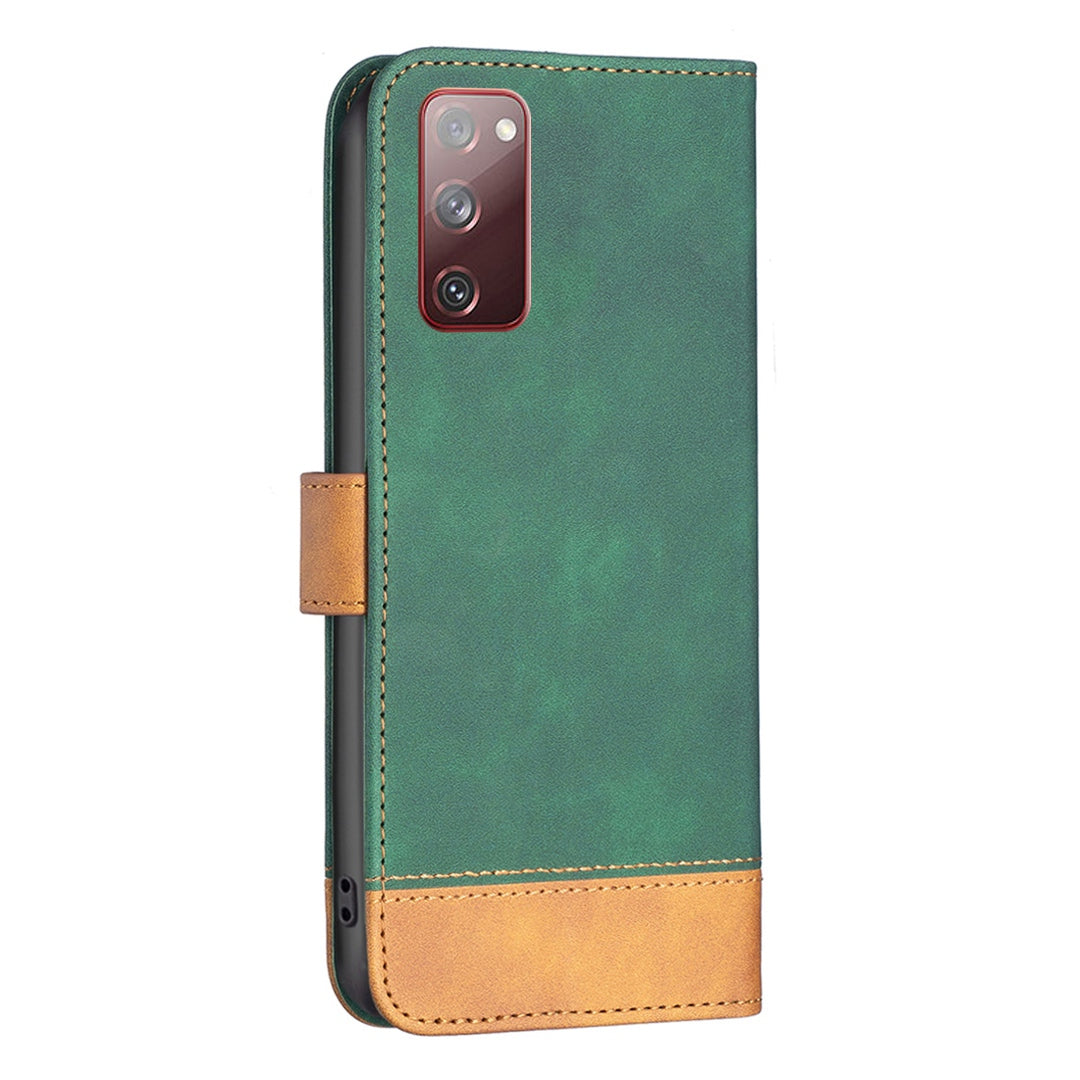 BINFEN COLOR BF Leather Case Series-7 for Samsung Galaxy S20 FE 2022/S20 FE 4G/5G/S20 Lite, Wallet Function Shockproof Style 11 Matte Surface PU Leather Phone Case with Stand - Green