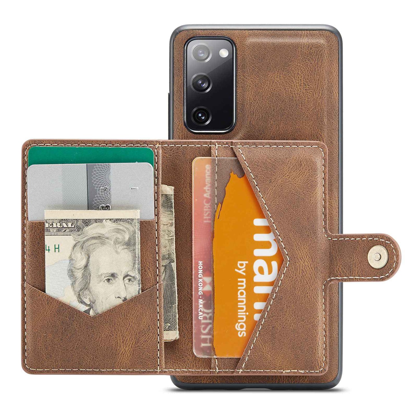 JEEHOOD For Samsung Galaxy S20 FE 2022/S20 FE 4G/S20 FE 5G/S20 Lite Wallet Kickstand Cover Detachable 2-in-1 PU Leather Coated TPU Phone Case - Brown