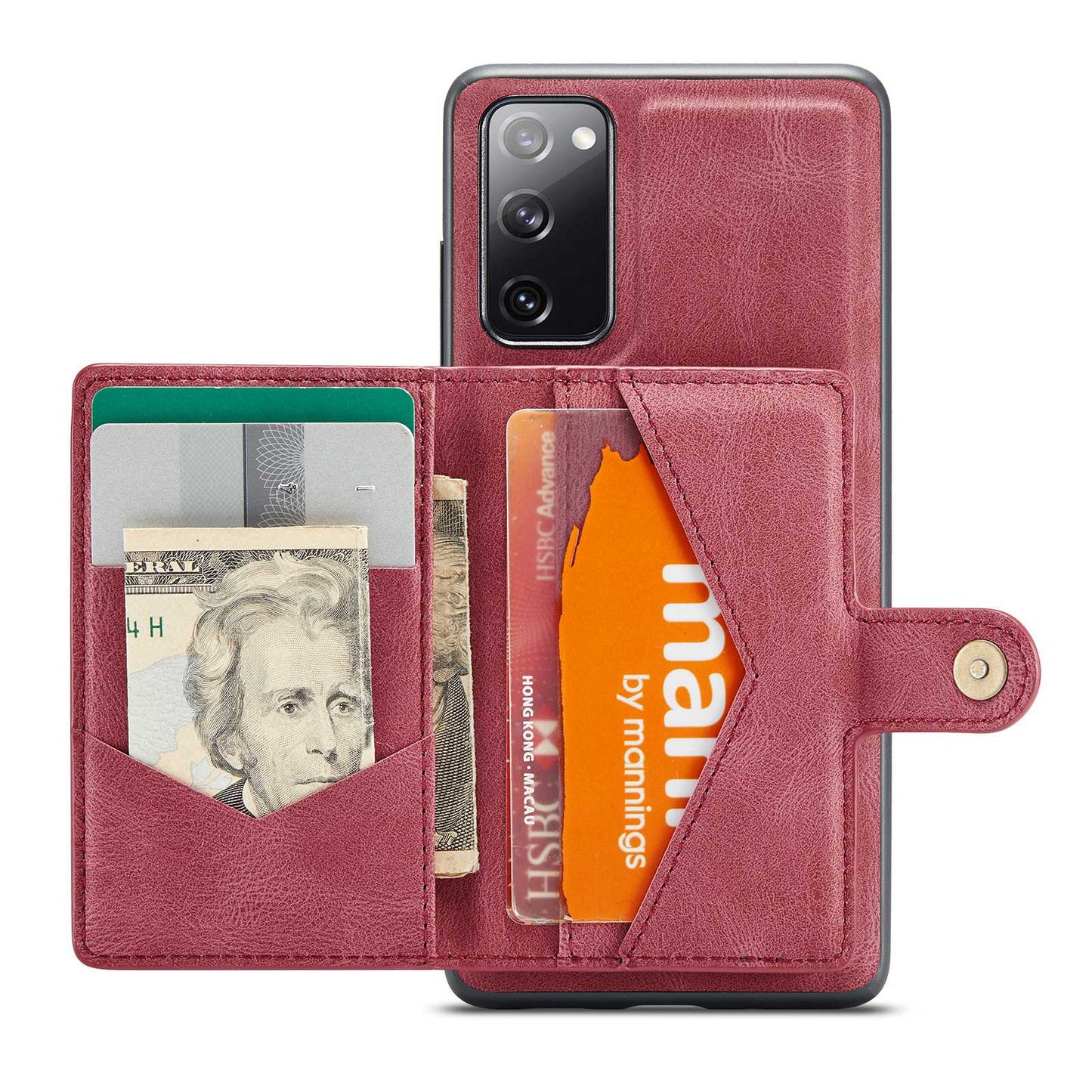 JEEHOOD For Samsung Galaxy S20 FE 2022/S20 FE 4G/S20 FE 5G/S20 Lite Wallet Kickstand Cover Detachable 2-in-1 PU Leather Coated TPU Phone Case - Red