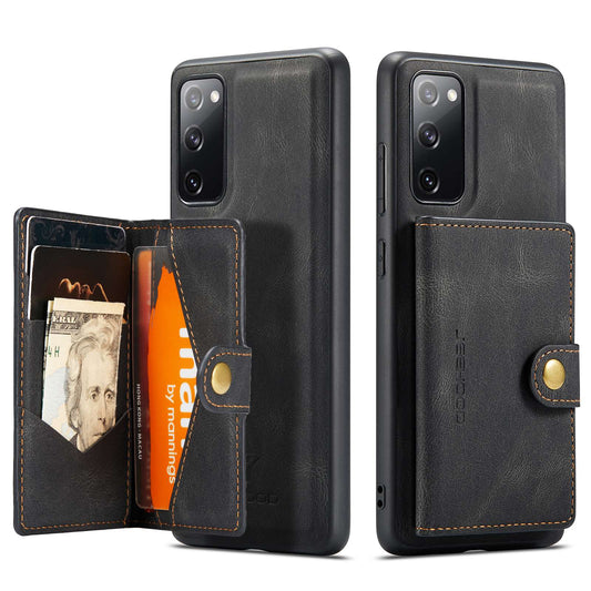 JEEHOOD For Samsung Galaxy S20 FE 2022/S20 FE 4G/S20 FE 5G/S20 Lite Wallet Kickstand Cover Detachable 2-in-1 PU Leather Coated TPU Phone Case - Black