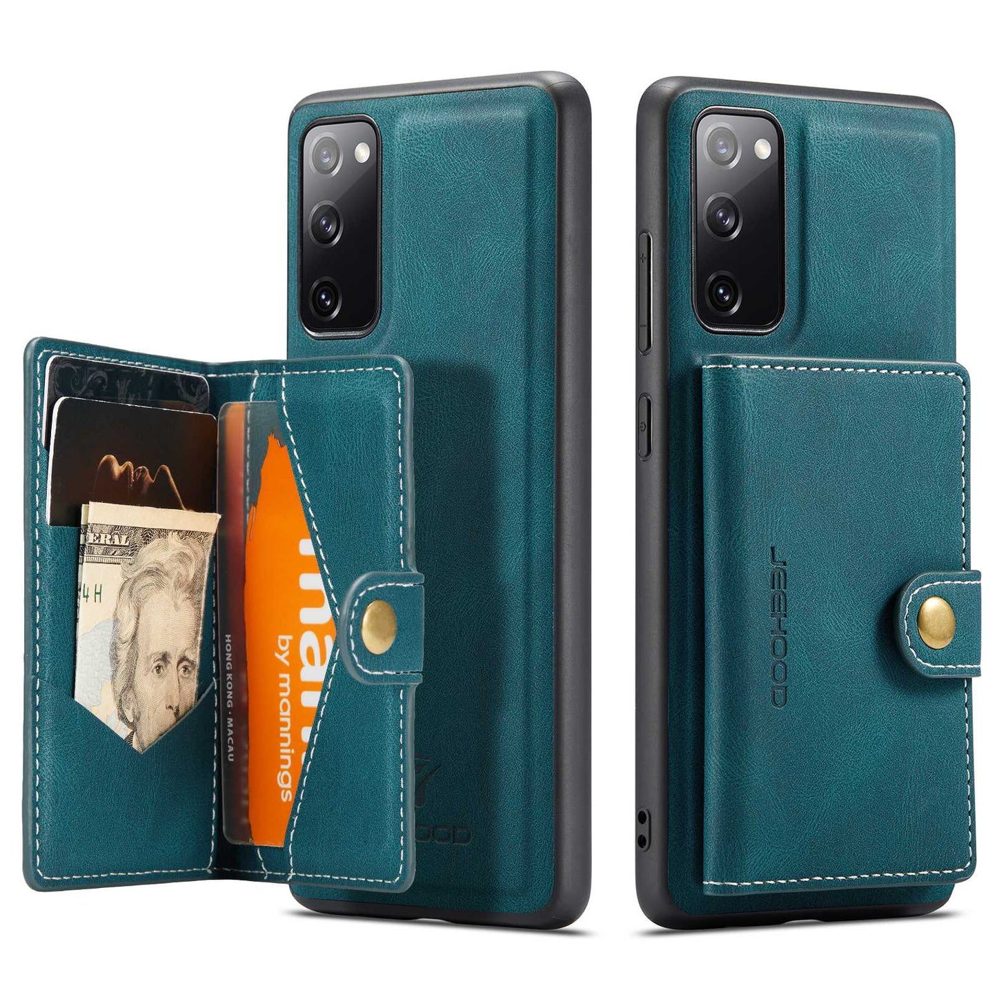 JEEHOOD For Samsung Galaxy S20 FE 2022/S20 FE 4G/S20 FE 5G/S20 Lite Wallet Kickstand Cover Detachable 2-in-1 PU Leather Coated TPU Phone Case - Green