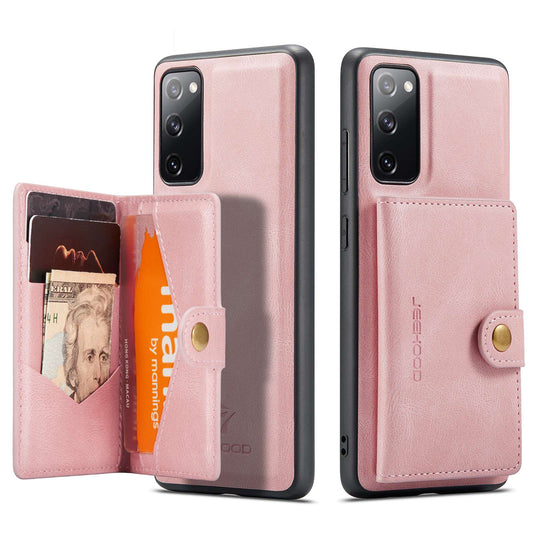 JEEHOOD For Samsung Galaxy S20 FE 2022/S20 FE 4G/S20 FE 5G/S20 Lite Wallet Kickstand Cover Detachable 2-in-1 PU Leather Coated TPU Phone Case - Rose Gold
