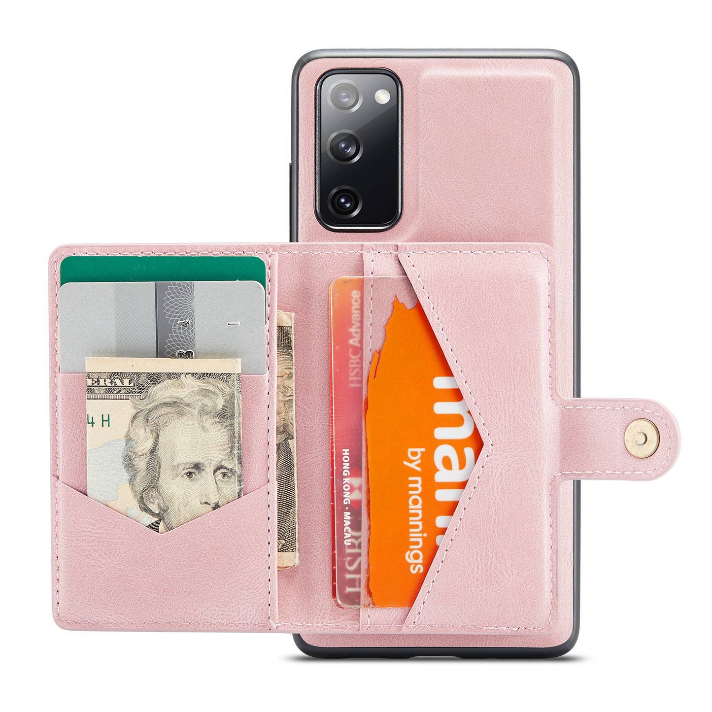 JEEHOOD For Samsung Galaxy S20 FE 2022/S20 FE 4G/S20 FE 5G/S20 Lite Wallet Kickstand Cover Detachable 2-in-1 PU Leather Coated TPU Phone Case - Rose Gold