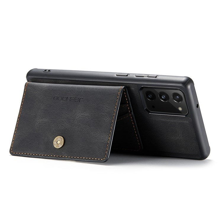 JEEHOOD For Samsung Galaxy Note20 4G/Note20 5G Detachable Leather Coated TPU Case Kickstand Wallet Phone Protective Cover - Black