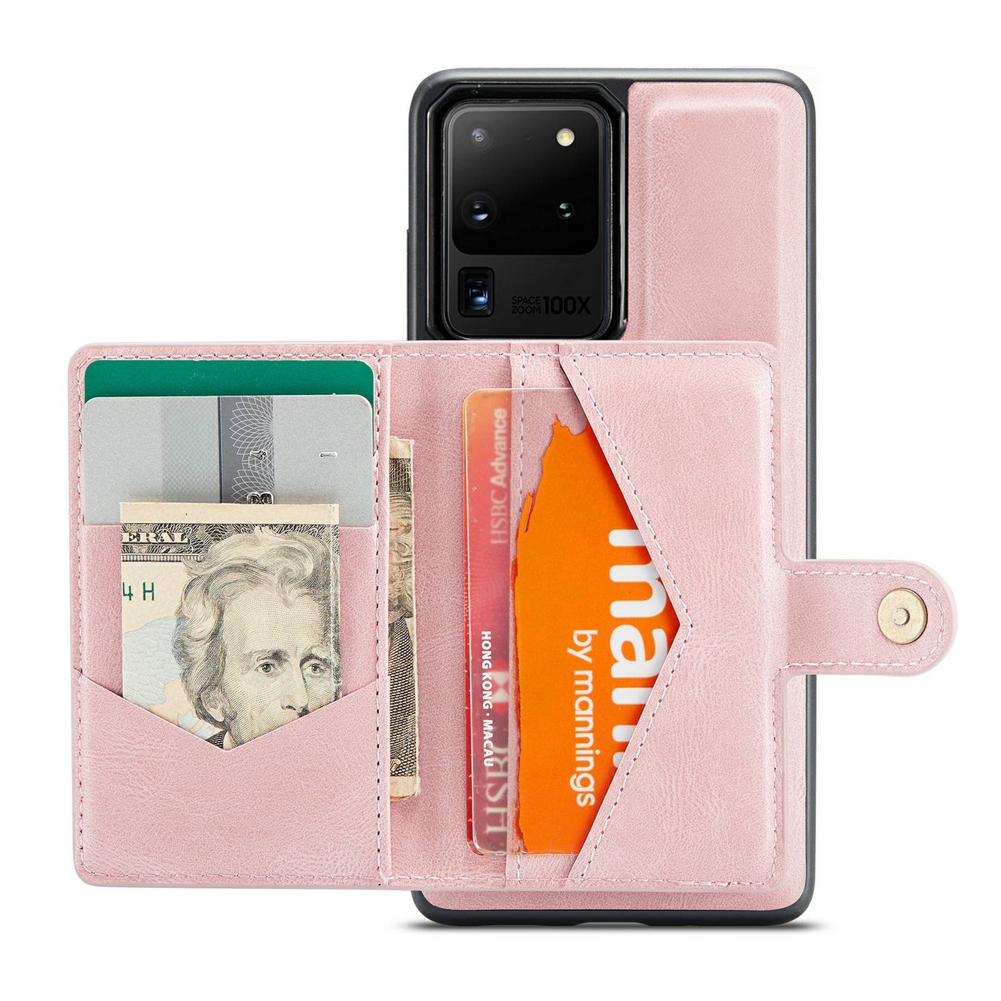 JEEHOOD For Samsung Galaxy S20 Ultra 4G/S20 Ultra 5G Detachable Phone Cover Wallet Kickstand Magnetic Leather Coated TPU Case - Rose Gold