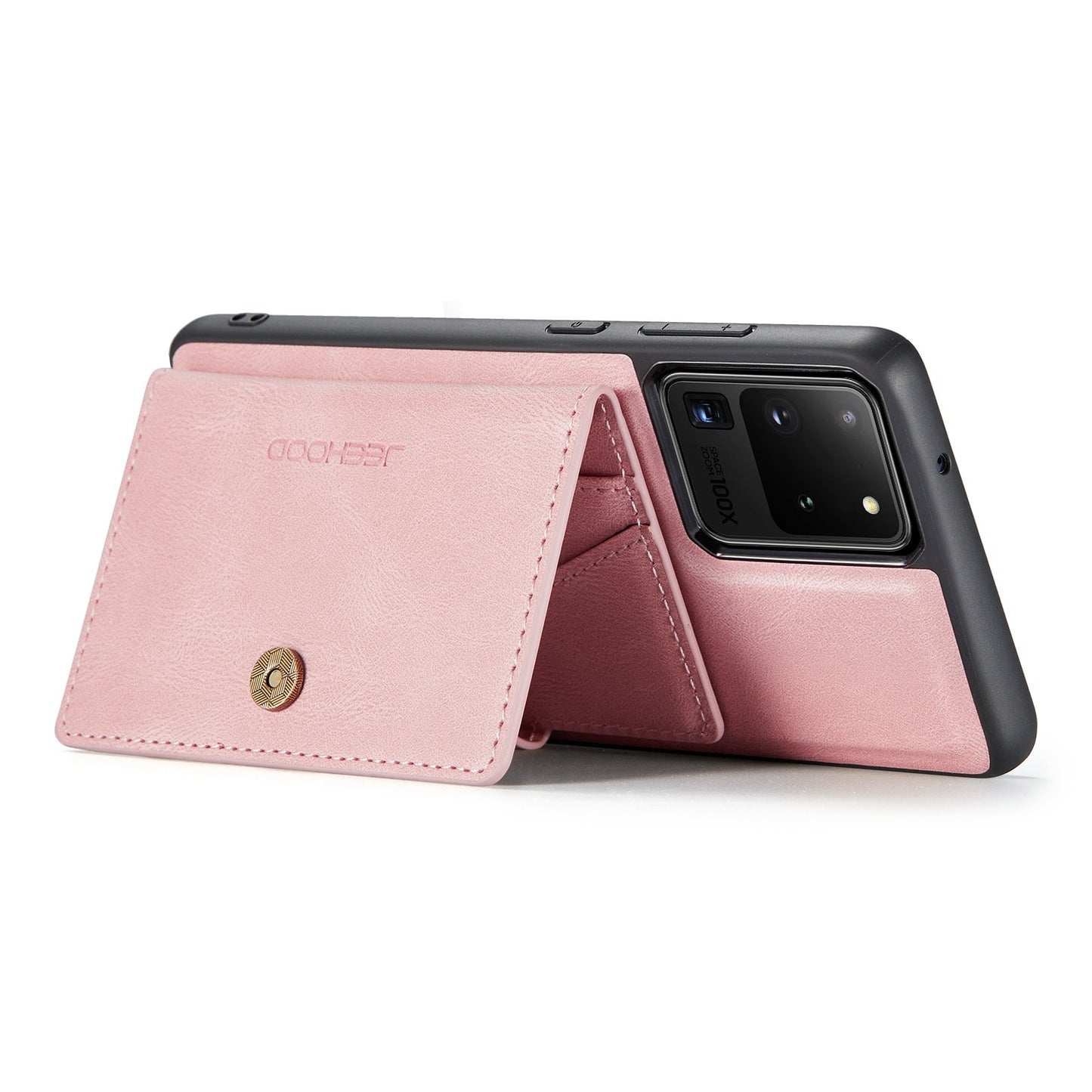 JEEHOOD For Samsung Galaxy S20 Ultra 4G/S20 Ultra 5G Detachable Phone Cover Wallet Kickstand Magnetic Leather Coated TPU Case - Rose Gold