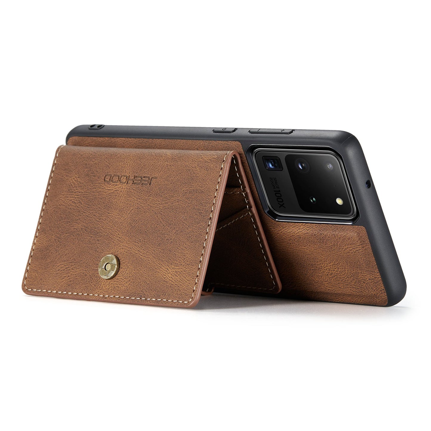 JEEHOOD For Samsung Galaxy S20 Ultra 4G/S20 Ultra 5G Detachable Phone Cover Wallet Kickstand Magnetic Leather Coated TPU Case - Brown