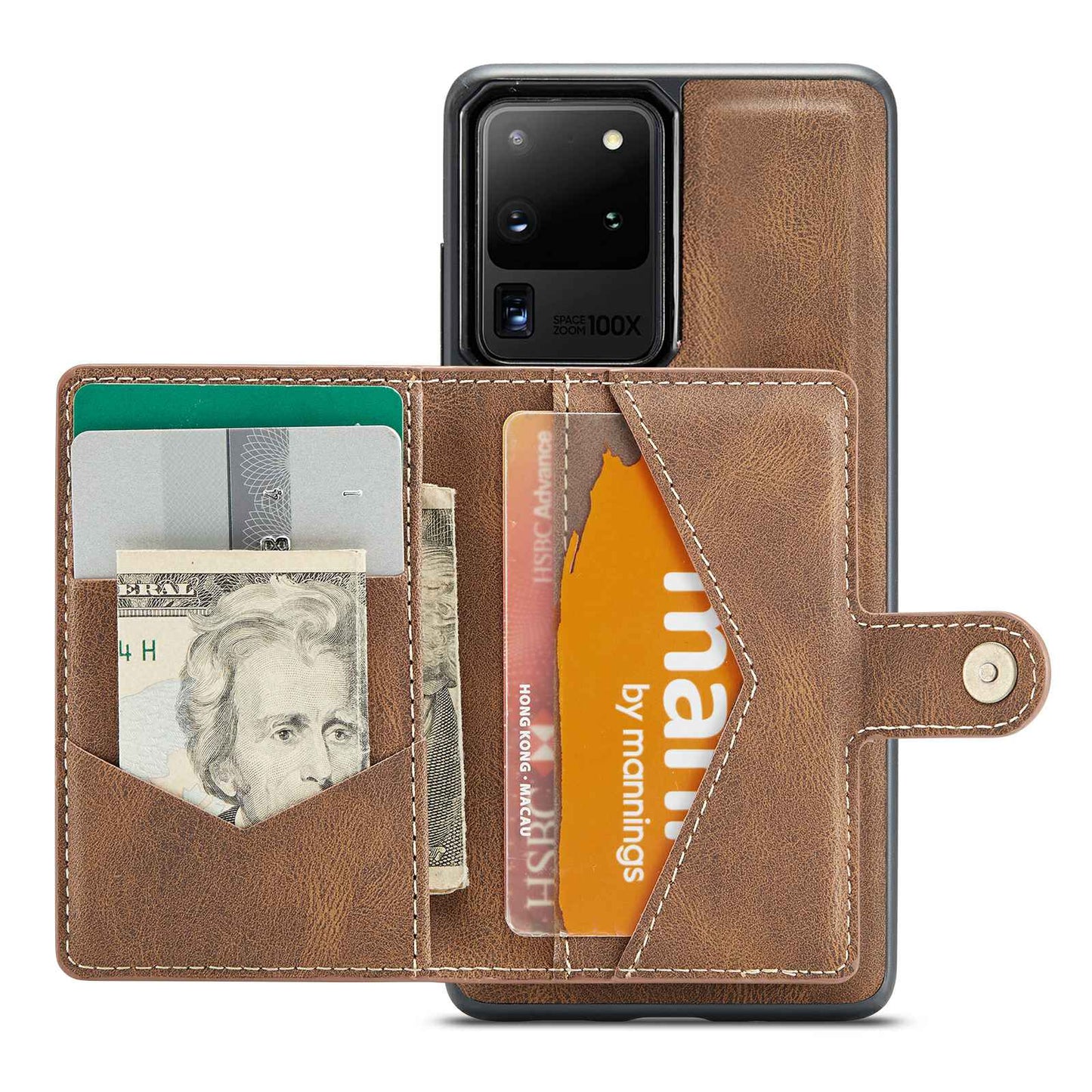 JEEHOOD For Samsung Galaxy S20 Ultra 4G/S20 Ultra 5G Detachable Phone Cover Wallet Kickstand Magnetic Leather Coated TPU Case - Brown