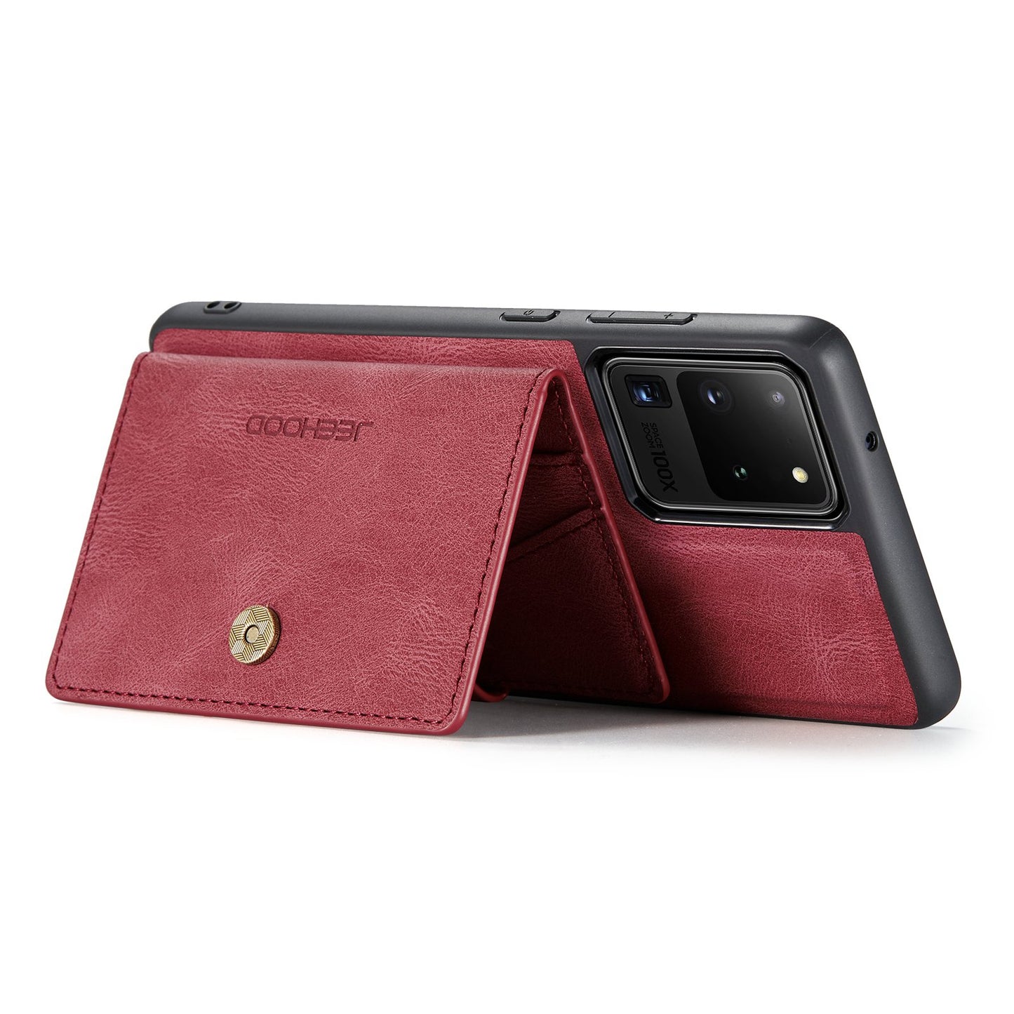 JEEHOOD For Samsung Galaxy S20 Ultra 4G/S20 Ultra 5G Detachable Phone Cover Wallet Kickstand Magnetic Leather Coated TPU Case - Red