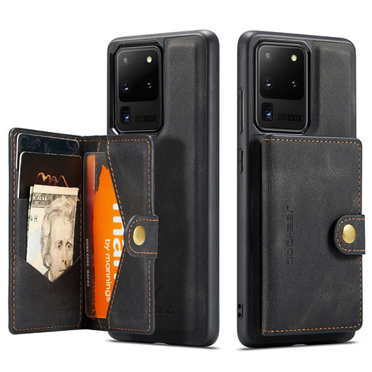 JEEHOOD For Samsung Galaxy S20 Ultra 4G/S20 Ultra 5G Detachable Phone Cover Wallet Kickstand Magnetic Leather Coated TPU Case - Black