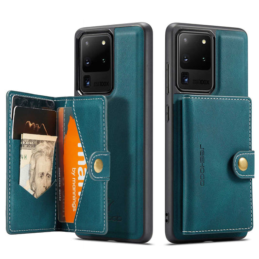JEEHOOD For Samsung Galaxy S20 Ultra 4G/S20 Ultra 5G Detachable Phone Cover Wallet Kickstand Magnetic Leather Coated TPU Case - Green