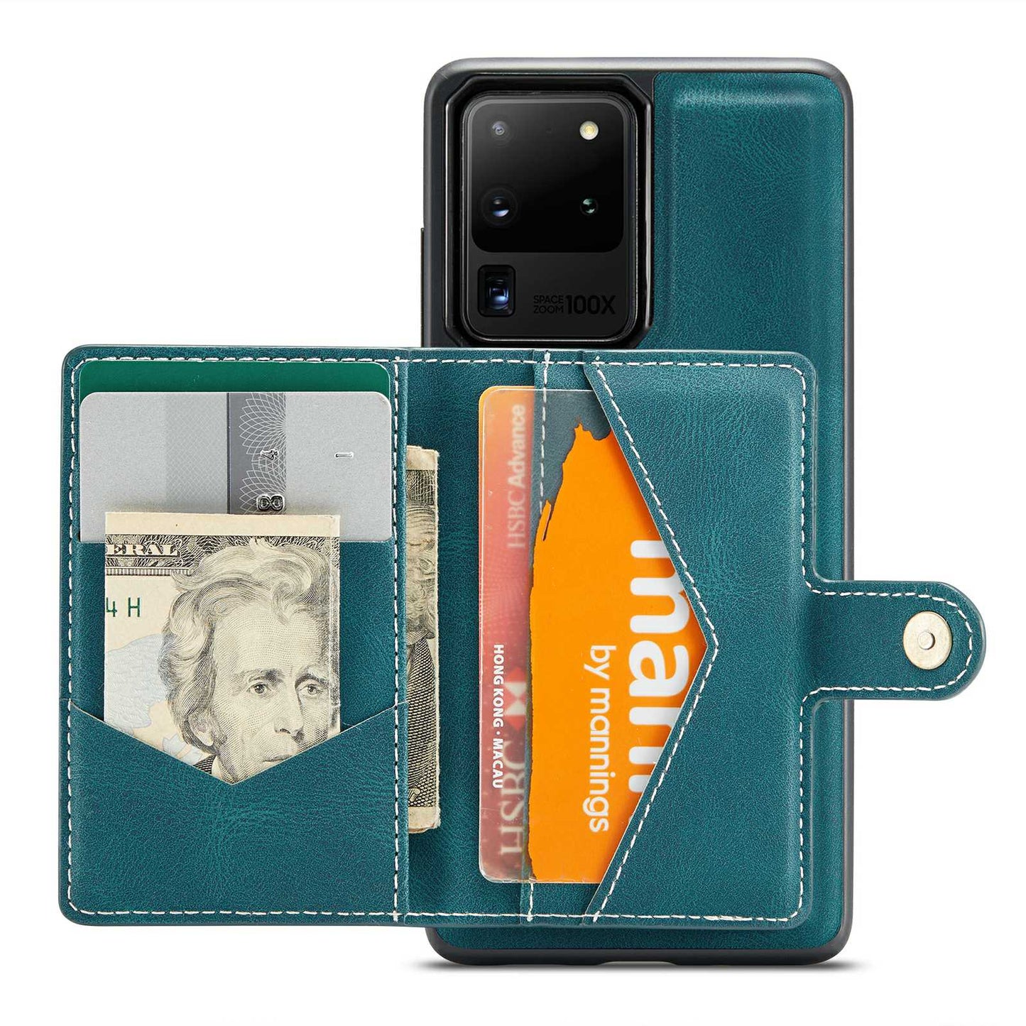 JEEHOOD For Samsung Galaxy S20 Ultra 4G/S20 Ultra 5G Detachable Phone Cover Wallet Kickstand Magnetic Leather Coated TPU Case - Green