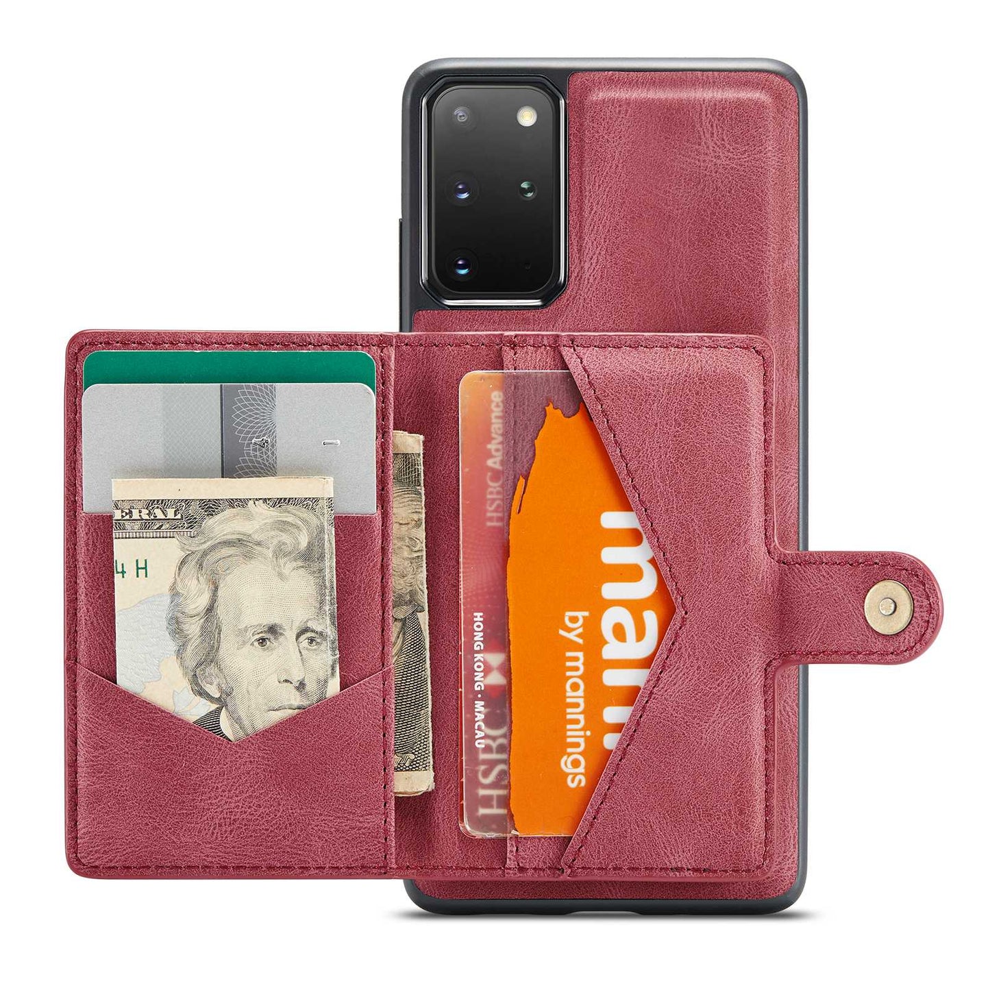 JEEHOOD For Samsung Galaxy S20 Plus 4G/S20 Plus 5G Detachable 2-in-1 Phone Cover PU Leather Coated TPU Wallet Kickstand Case - Red