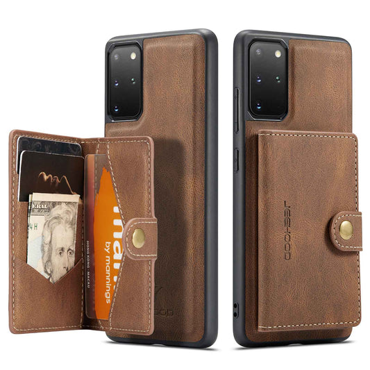 JEEHOOD For Samsung Galaxy S20 Plus 4G/S20 Plus 5G Detachable 2-in-1 Phone Cover PU Leather Coated TPU Wallet Kickstand Case - Brown