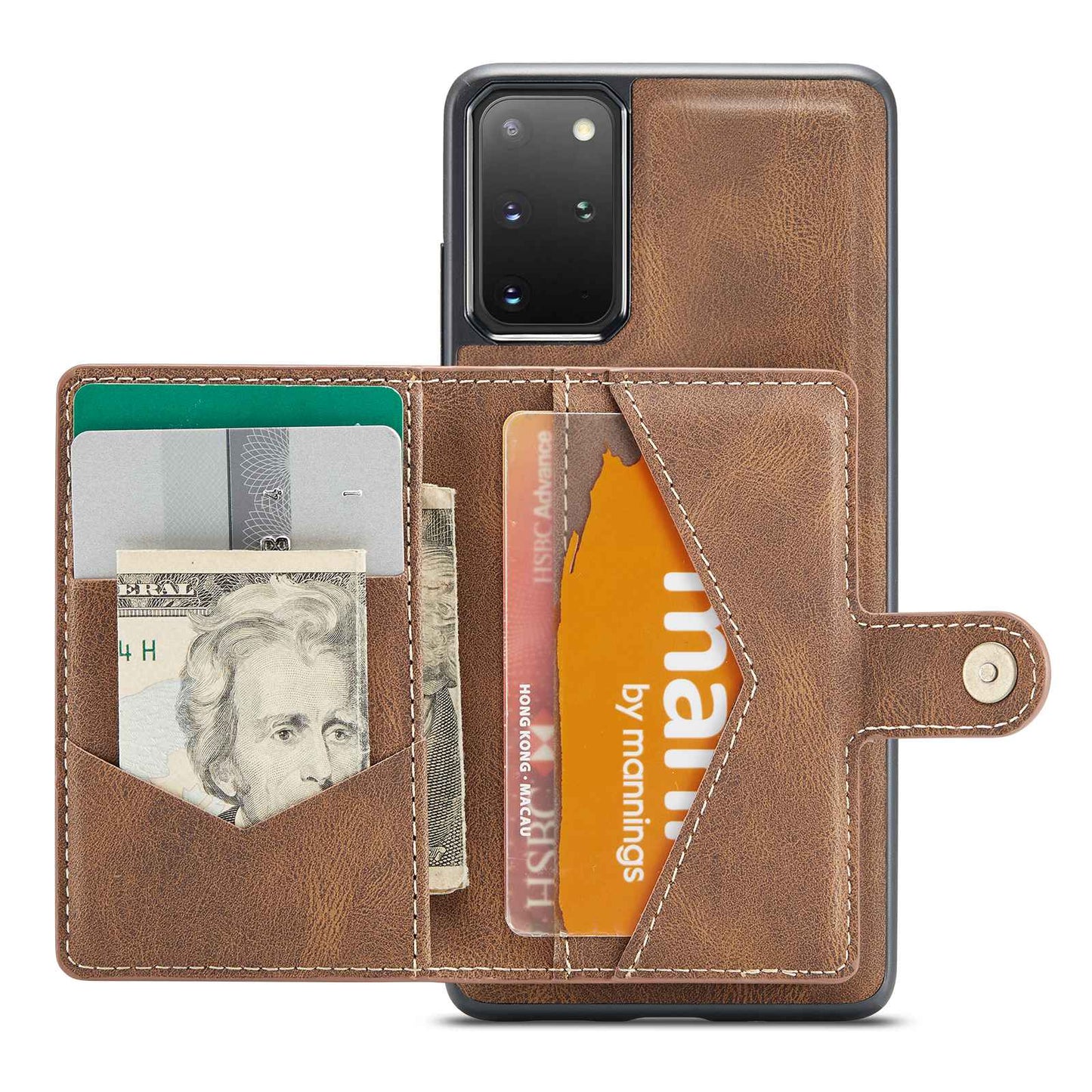 JEEHOOD For Samsung Galaxy S20 Plus 4G/S20 Plus 5G Detachable 2-in-1 Phone Cover PU Leather Coated TPU Wallet Kickstand Case - Brown