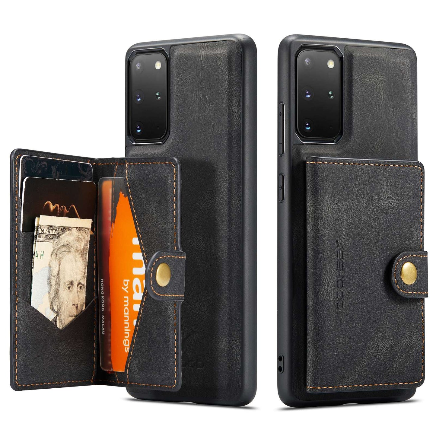 JEEHOOD For Samsung Galaxy S20 Plus 4G/S20 Plus 5G Detachable 2-in-1 Phone Cover PU Leather Coated TPU Wallet Kickstand Case - Black