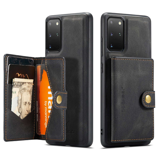 JEEHOOD For Samsung Galaxy S20 Plus 4G/S20 Plus 5G Detachable 2-in-1 Phone Cover PU Leather Coated TPU Wallet Kickstand Case - Black