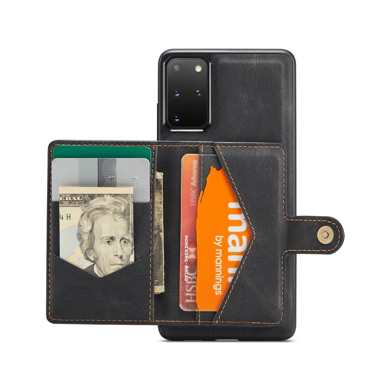JEEHOOD For Samsung Galaxy S20 Plus 4G/S20 Plus 5G Detachable 2-in-1 Phone Cover PU Leather Coated TPU Wallet Kickstand Case - Black