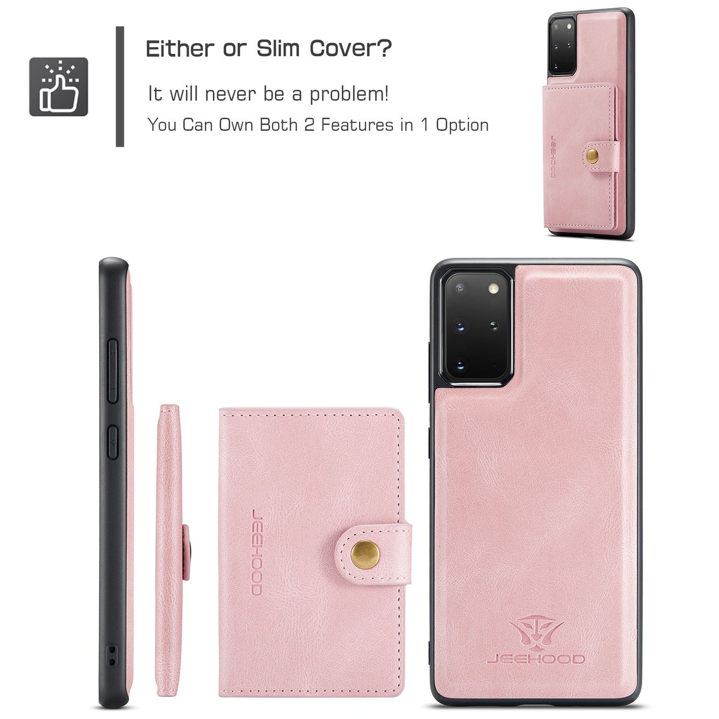 JEEHOOD For Samsung Galaxy S20 Plus 4G/S20 Plus 5G Detachable 2-in-1 Phone Cover PU Leather Coated TPU Wallet Kickstand Case - Rose Gold