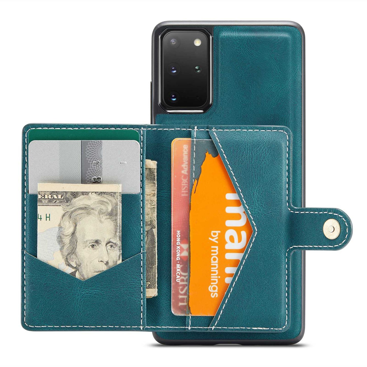 JEEHOOD For Samsung Galaxy S20 Plus 4G/S20 Plus 5G Detachable 2-in-1 Phone Cover PU Leather Coated TPU Wallet Kickstand Case - Green