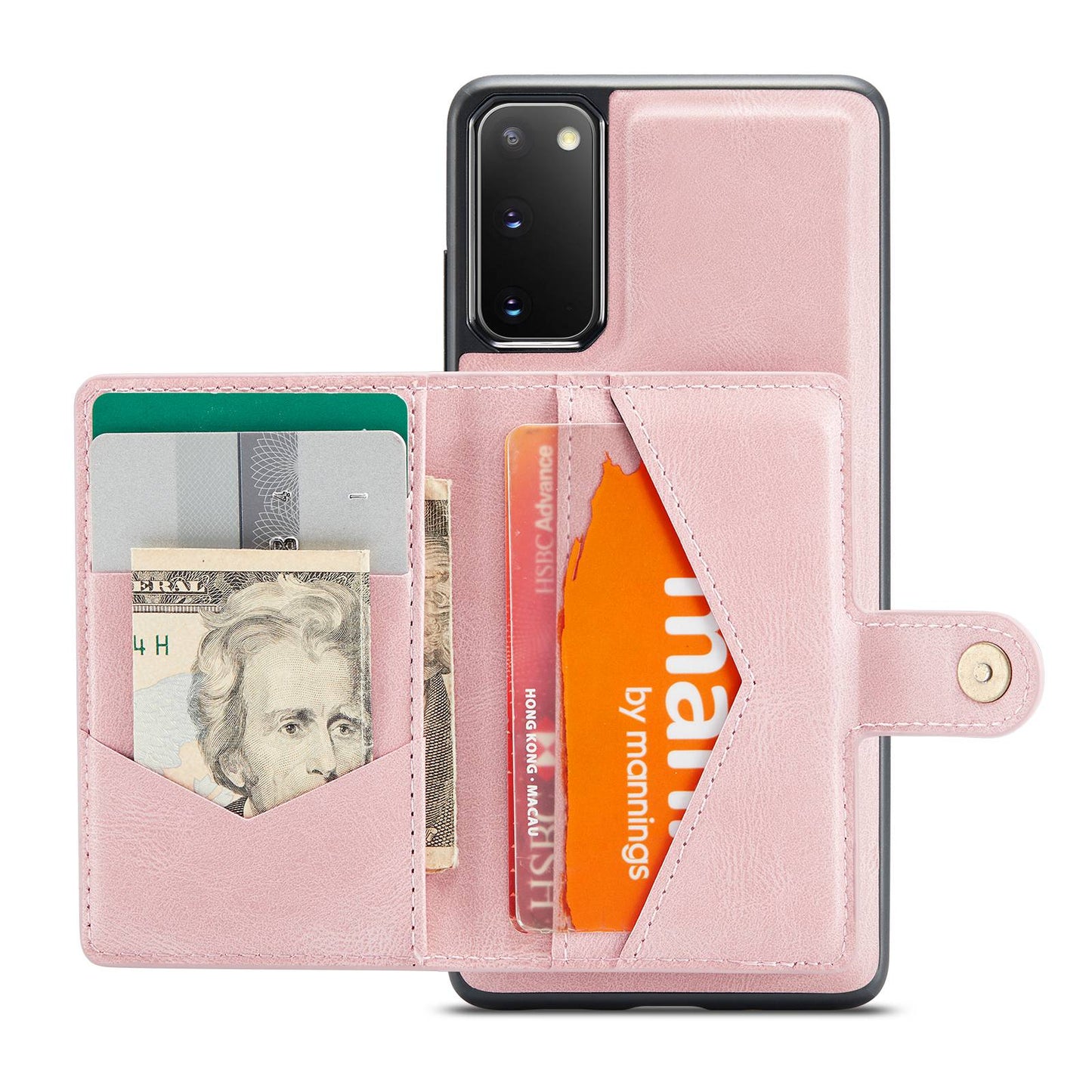 JEEHOOD For Samsung Galaxy S20 4G/5G Detachable Wallet Kickstand Case PU Leather Coated TPU Well-protected Phone Shell - Rose Gold