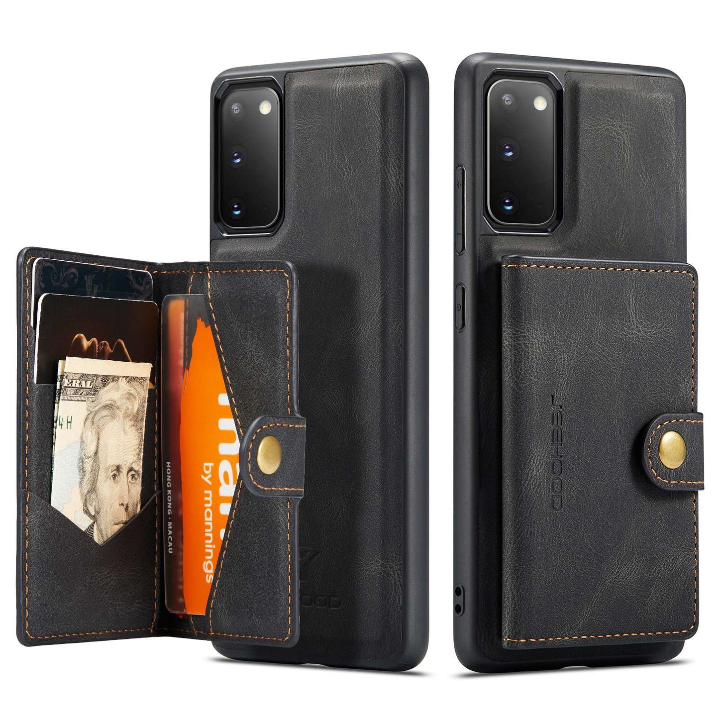 JEEHOOD For Samsung Galaxy S20 4G/5G Detachable Wallet Kickstand Case PU Leather Coated TPU Well-protected Phone Shell - Black