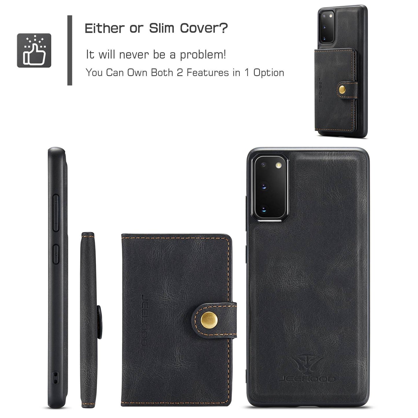 JEEHOOD For Samsung Galaxy S20 4G/5G Detachable Wallet Kickstand Case PU Leather Coated TPU Well-protected Phone Shell - Black