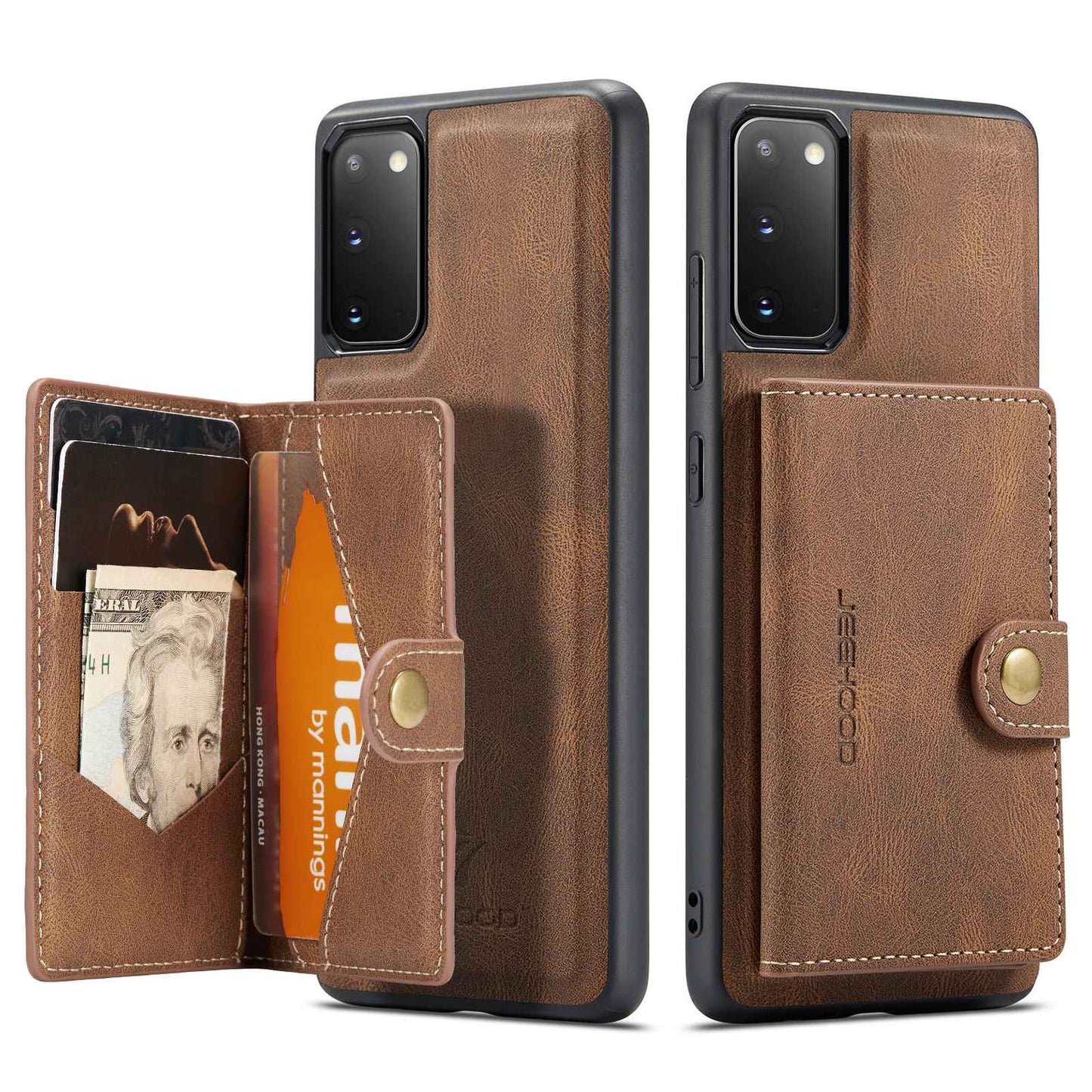 JEEHOOD For Samsung Galaxy S20 4G/5G Detachable Wallet Kickstand Case PU Leather Coated TPU Well-protected Phone Shell - Brown