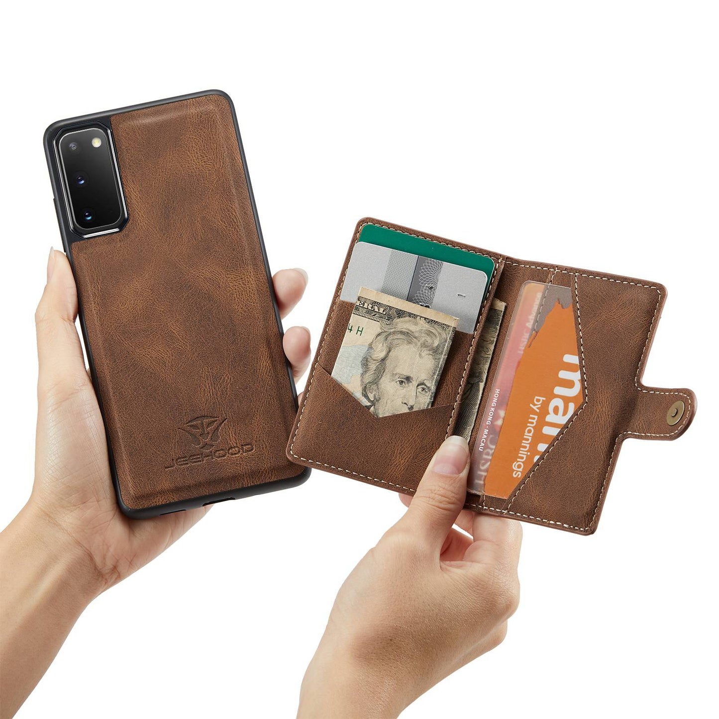 JEEHOOD For Samsung Galaxy S20 4G/5G Detachable Wallet Kickstand Case PU Leather Coated TPU Well-protected Phone Shell - Brown