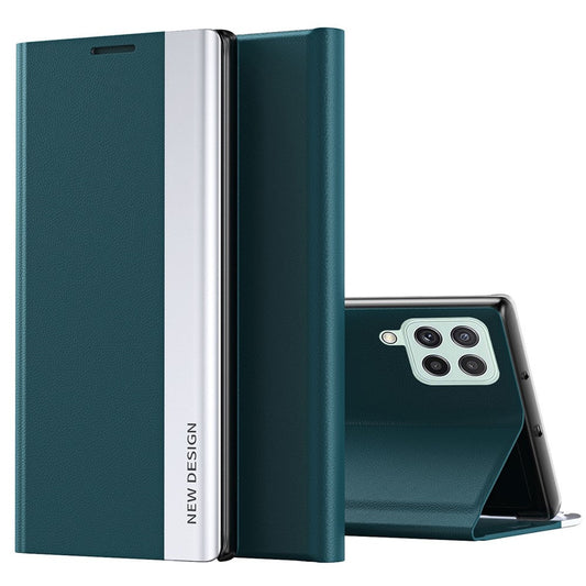 For Samsung Galaxy M33 5G (Global Version) Electroplating PU Leather Stand Case Auto Absorption All-round Protection Phone Cover - Green