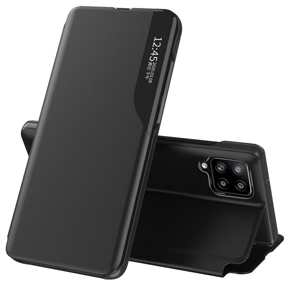For Samsung Galaxy M33 5G (Global Version) PU Leather Book Style Stand Cover Full Body Protection View Window Phone Case - Black