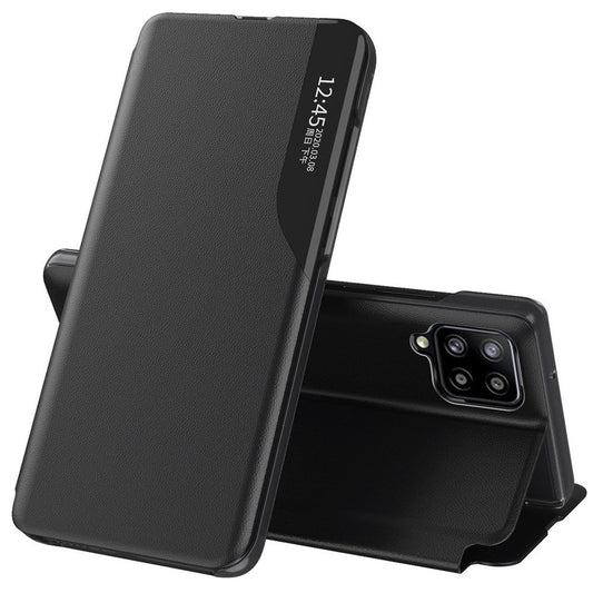 For Samsung Galaxy M33 5G (Global Version) PU Leather Book Style Stand Cover Full Body Protection View Window Phone Case - Black
