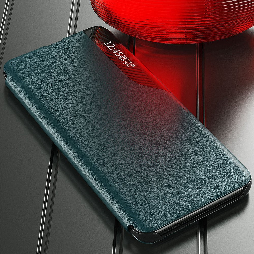 For Samsung Galaxy M33 5G (Global Version) PU Leather Book Style Stand Cover Full Body Protection View Window Phone Case - Red