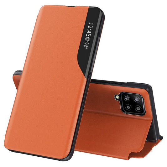 For Samsung Galaxy M33 5G (Global Version) PU Leather Book Style Stand Cover Full Body Protection View Window Phone Case - Orange
