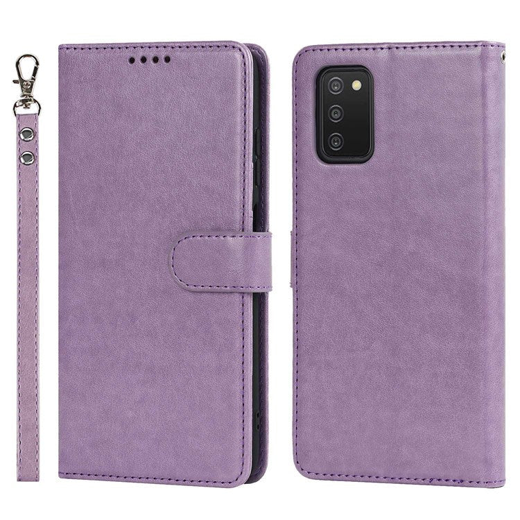 For Samsung Galaxy A03s (166.5 x 75.98 x 9.14mm) R61 Texture Felled Seam Wallet Folio Case PU Leather Wrist Strap Magnetic Closure Stand Phone Cover - Purple