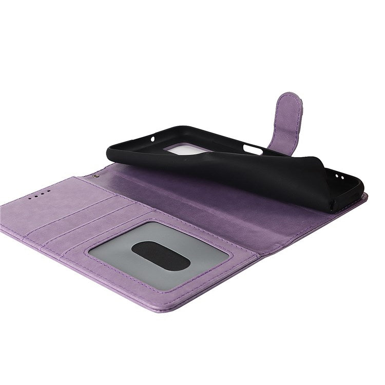 For Samsung Galaxy A03s (166.5 x 75.98 x 9.14mm) R61 Texture Felled Seam Wallet Folio Case PU Leather Wrist Strap Magnetic Closure Stand Phone Cover - Purple