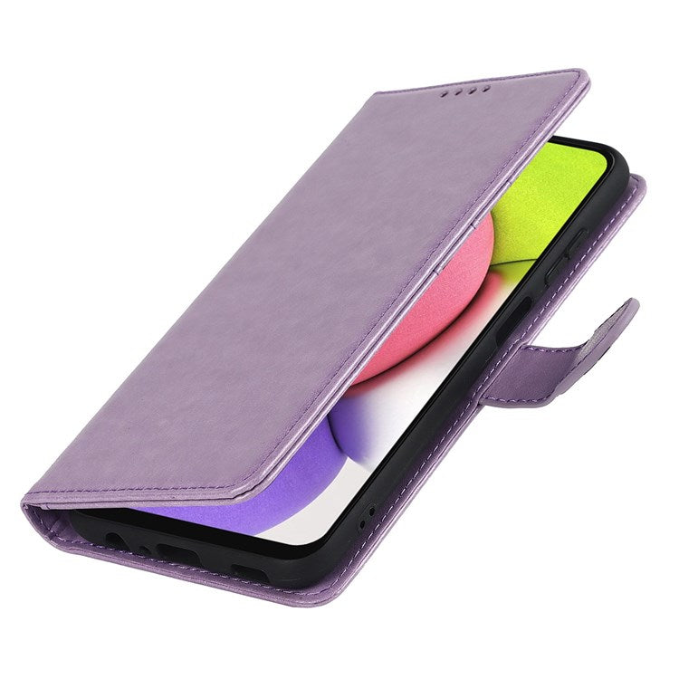For Samsung Galaxy A03s (166.5 x 75.98 x 9.14mm) R61 Texture Felled Seam Wallet Folio Case PU Leather Wrist Strap Magnetic Closure Stand Phone Cover - Purple