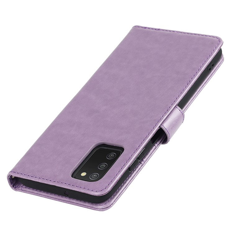 For Samsung Galaxy A03s (166.5 x 75.98 x 9.14mm) R61 Texture Felled Seam Wallet Folio Case PU Leather Wrist Strap Magnetic Closure Stand Phone Cover - Purple