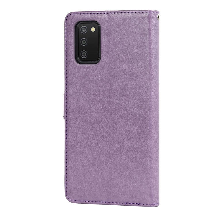 For Samsung Galaxy A03s (166.5 x 75.98 x 9.14mm) R61 Texture Felled Seam Wallet Folio Case PU Leather Wrist Strap Magnetic Closure Stand Phone Cover - Purple