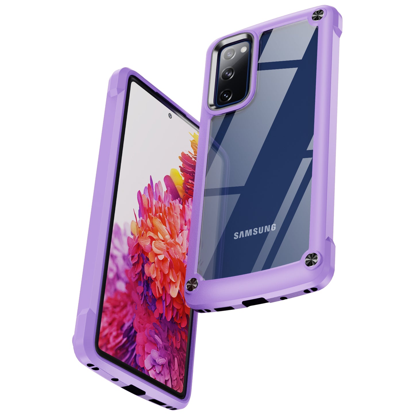 Shockproof Phone Case for Samsung Galaxy S20 FE 2022/S20 FE 4G/5G/S20 Lite, Full Body Protection PC+TPU Hybrid Phone Shell Case with Strap - Purple/Black