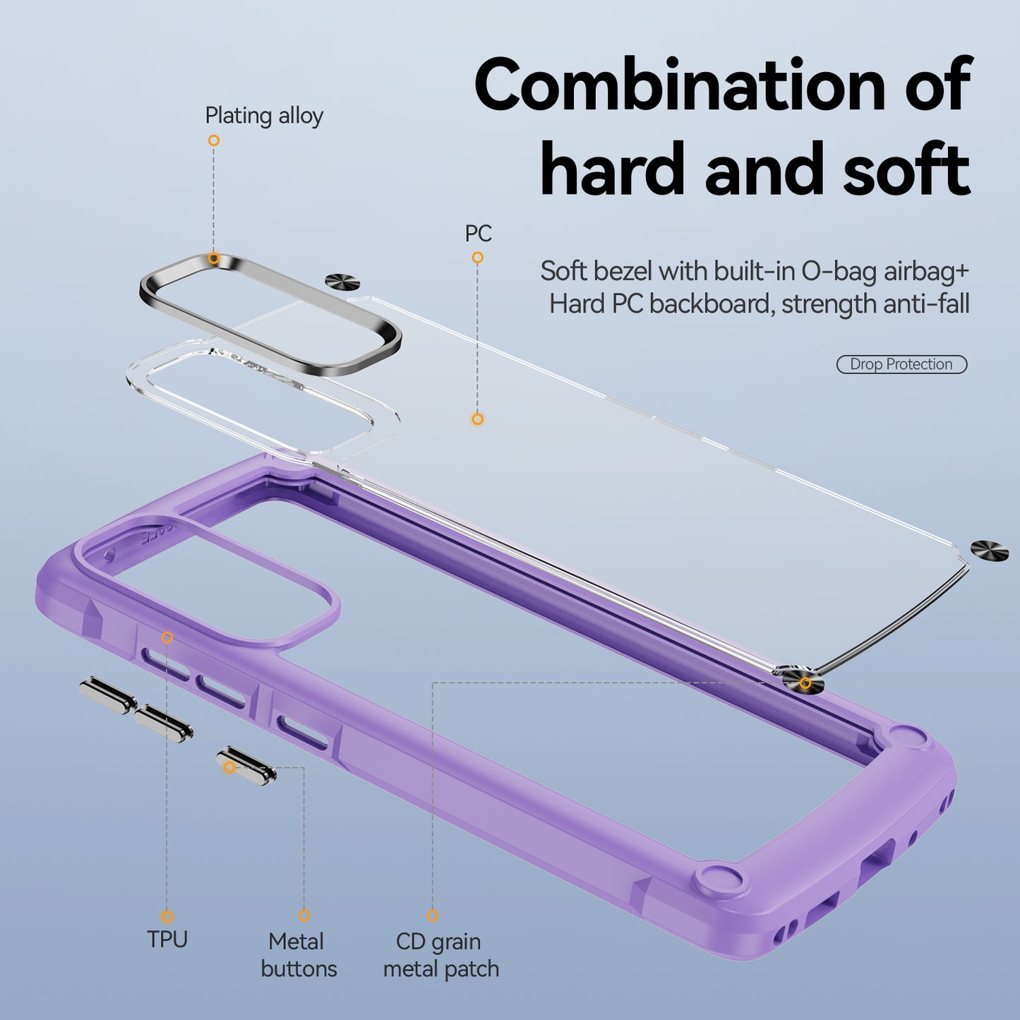 Shockproof Phone Case for Samsung Galaxy S20 FE 2022/S20 FE 4G/5G/S20 Lite, Full Body Protection PC+TPU Hybrid Phone Shell Case with Strap - Purple/Black