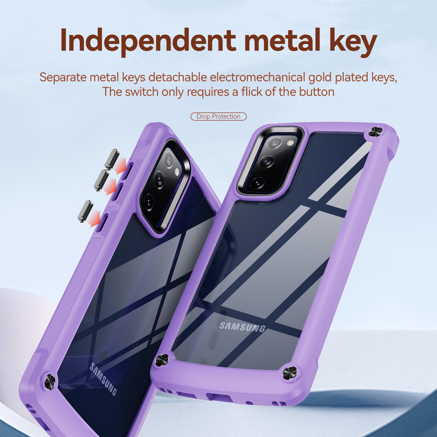 Shockproof Phone Case for Samsung Galaxy S20 FE 2022/S20 FE 4G/5G/S20 Lite, Full Body Protection PC+TPU Hybrid Phone Shell Case with Strap - Purple/Black